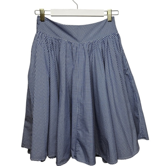 RALPH LAUREN Size 2 SPORT Blue White Gingham Check Cotton A-Line Skirt Pleated - Picture 2 of 11